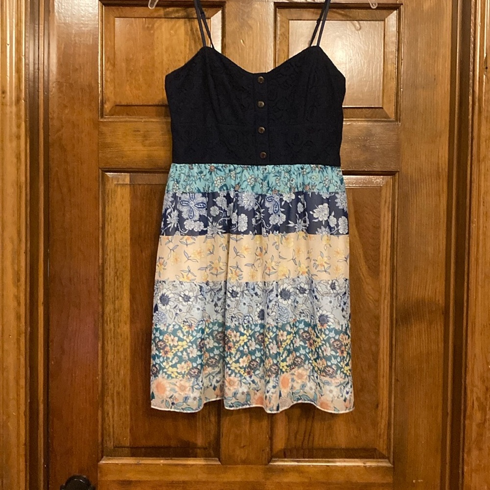 Size 3 Trixxi Navy Lace and Floral Spaghetti Strap Dress